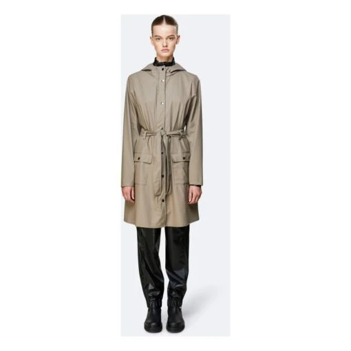 Rains Belted Waterproof Parka | Taupe Brown - Image 2