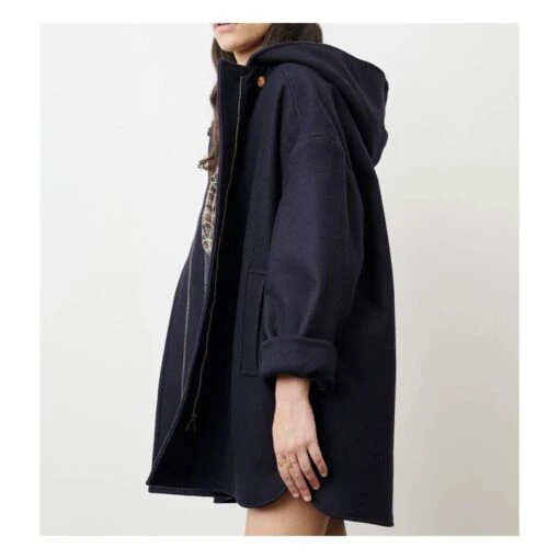 Nu Nana Recycled Wool Cloth Coat | Navy Blue - Image 4