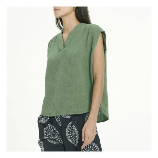 Armini Double Cotton Gauze Blouse | Green - Image 4