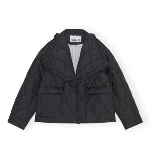 Ganni Ripstop Recycled Material Quilted Jacket | Black