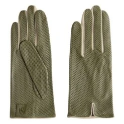 Statement Perforated Leather Gloves | Khaki