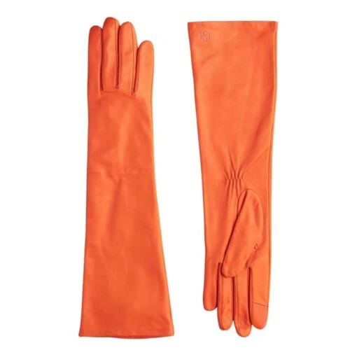 Essentials Long Cashmere Lined Leather Gloves | Orange
