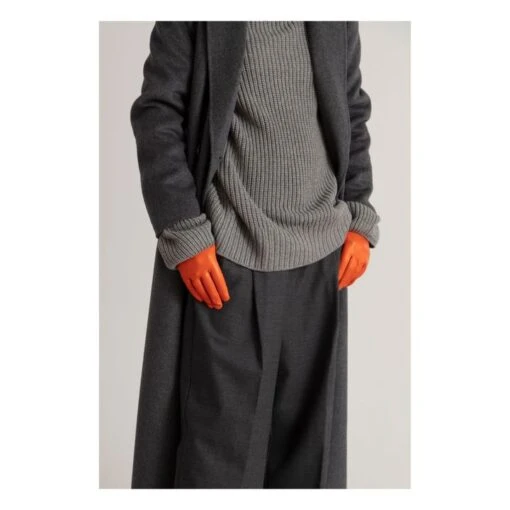Essentials Long Cashmere Lined Leather Gloves | Orange - Image 6