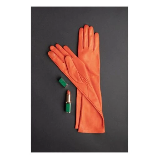 Essentials Long Cashmere Lined Leather Gloves | Orange - Image 8