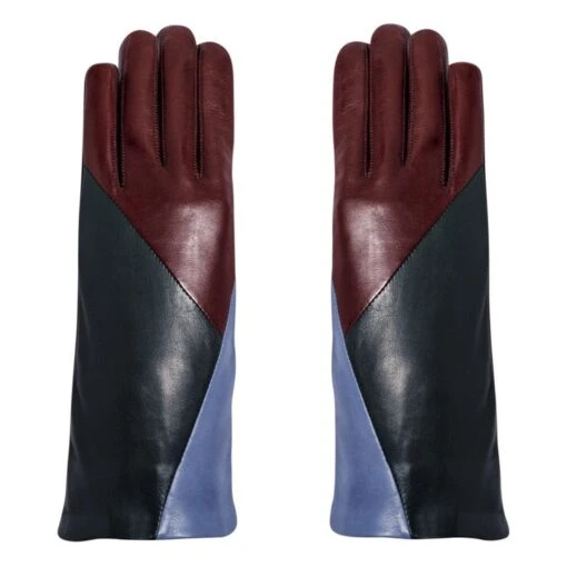 Geometric Lambskin Leather Silk-Lined Gloves | Burgundy