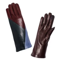 Geometric Lambskin Leather Silk-Lined Gloves | Burgundy -Best Cloths Shop unnamed file 3223