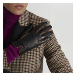 Hollow Lambskin Leather Silk-Lined Gloves | Black -Best Cloths Shop unnamed file 3225