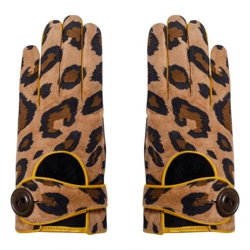 Auto Panth Print Suede Silk-Lined Gloves | Leopard
