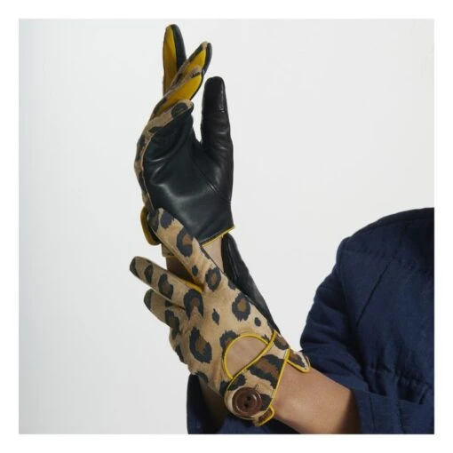 Auto Panth Print Suede Silk-Lined Gloves | Leopard - Image 2