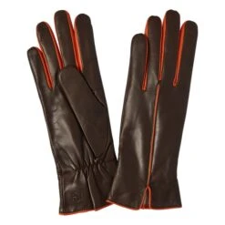 Statement Two-Tone Cashmere Lined Leather Gloves | Brown