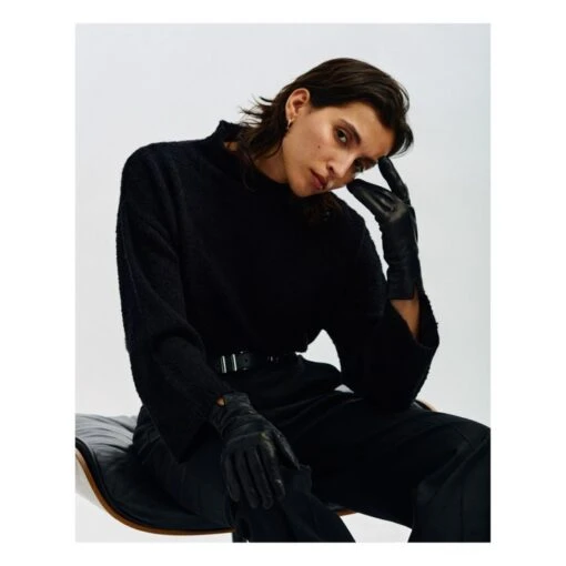 Essentials Cashmere Lined Leather Gloves | Black - Image 2