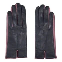 Hollow Lambskin Leather Silk-Lined Gloves | Navy Blue