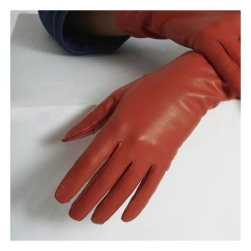 St. Honore Lambskin Leather Silk-Lined Gloves | Orange - Image 2