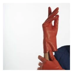 St. Honore Lambskin Leather Silk-Lined Gloves | Orange -Best Cloths Shop unnamed file 3270