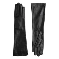 Essentials Long Cashmere Lined Leather Gloves | Black