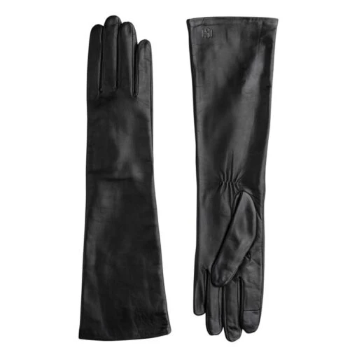 Essentials Long Cashmere Lined Leather Gloves | Black