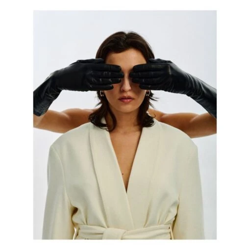 Essentials Long Cashmere Lined Leather Gloves | Black - Image 6