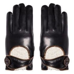 Hollow Lambskin Leather Cashmere-Lined Gloves | Black