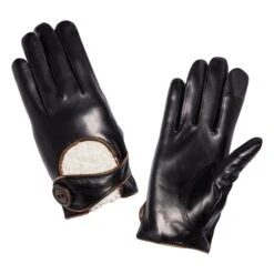 Hollow Lambskin Leather Cashmere-Lined Gloves | Black -Best Cloths Shop unnamed file 3289