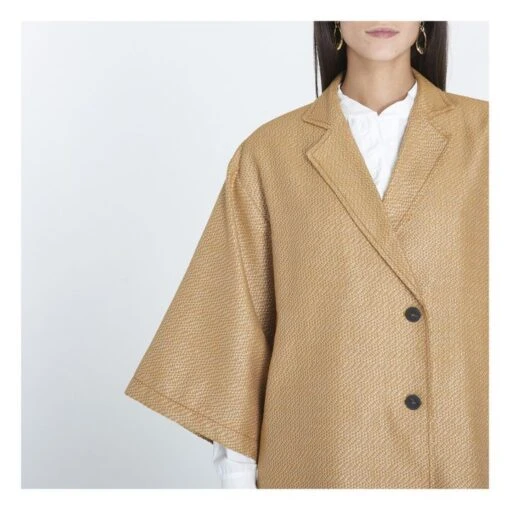 FORTE_FORTE Structured Jacquard Coat | Caramel - Image 4