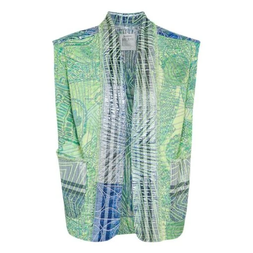 FORTE_FORTE Jacquard Metallic Sleeveless Jacket "Stars" | Green