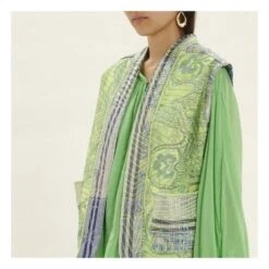 FORTE_FORTE Jacquard Metallic Sleeveless Jacket "Stars" | Green -Best Cloths Shop unnamed file 388