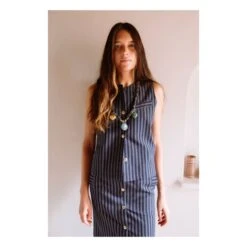 Lipp Sleeveless Striped Jacket | Navy Blue -Best Cloths Shop unnamed file 411