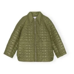 Ganni Shiny Recycled Material Quilted Jacket | Khaki