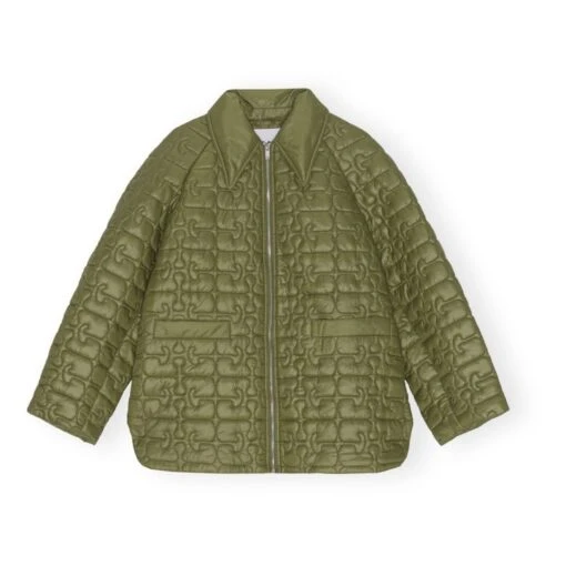Ganni Shiny Recycled Material Quilted Jacket | Khaki