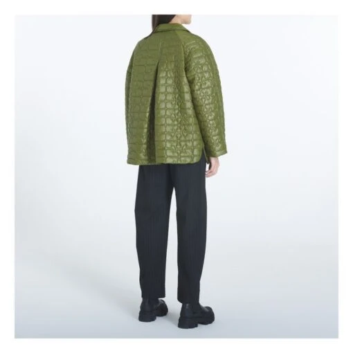Ganni Shiny Recycled Material Quilted Jacket | Khaki - Image 3