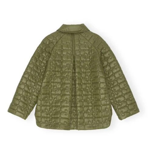 Ganni Shiny Recycled Material Quilted Jacket | Khaki - Image 5