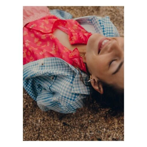 Bonnie Cotton And Linen Check Jacket | Azure Blue - Image 3