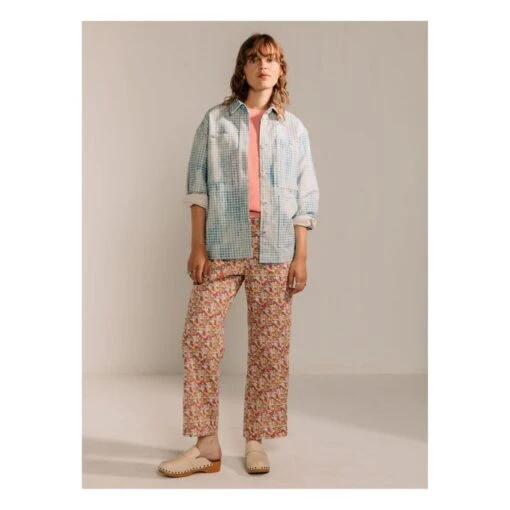 Bonnie Cotton And Linen Check Jacket | Azure Blue - Image 4