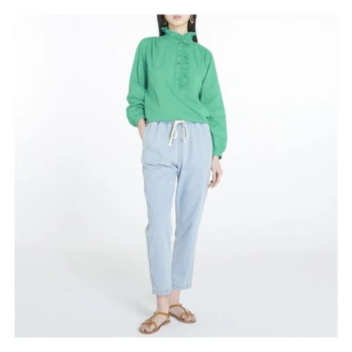 Caspian Cotton Poplin Blouse | Green - Image 2