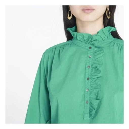 Caspian Cotton Poplin Blouse | Green - Image 3