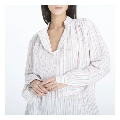 Juul Striped Linen Blouse | Pink - Image 4