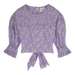 Cali Linen Floral Checked Top | Mauve