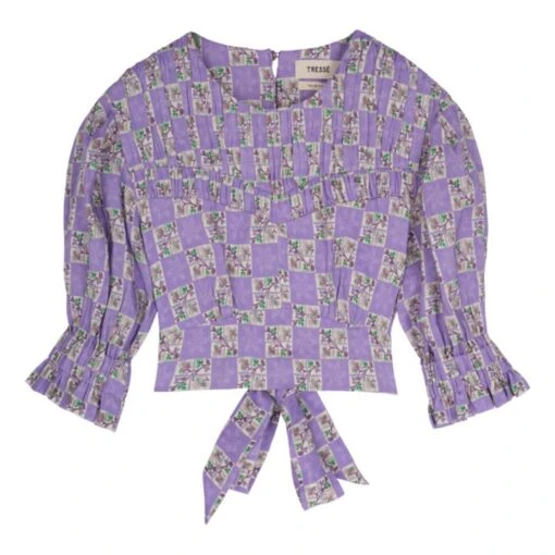 Cali Linen Floral Checked Top | Mauve