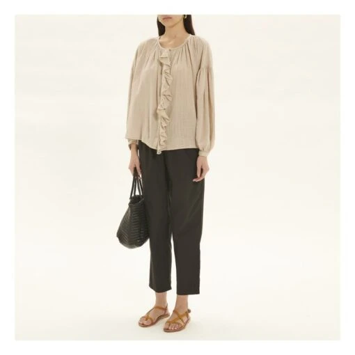 Erica Bubble Crepe Blouse | Sand - Image 2