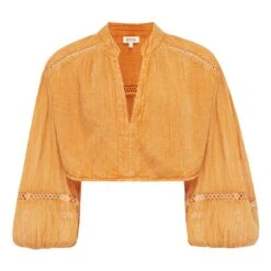 Cropped Cotton Muslin Blouse | Yellow