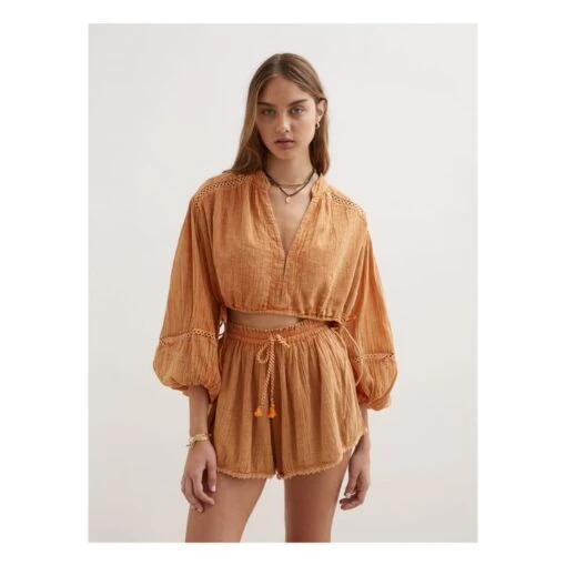 Cropped Cotton Muslin Blouse | Yellow - Image 2