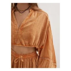 Cropped Cotton Muslin Blouse | Yellow -Best Cloths Shop unnamed file 764