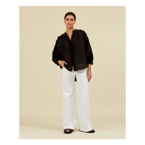 Cotton Voile Balloon Blouse | Black