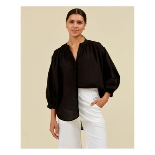 Cotton Voile Balloon Blouse | Black - Image 2