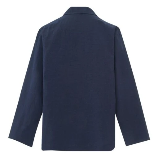 Cotton And Linen Jacket With 2 Buttons | Navy Blue - Image 5