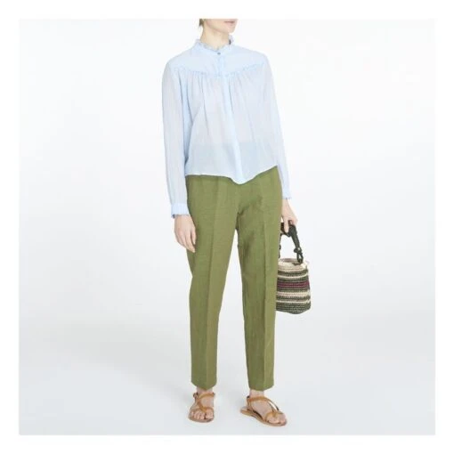 Cotton Muslin And Silk Blouse | Blue - Image 2